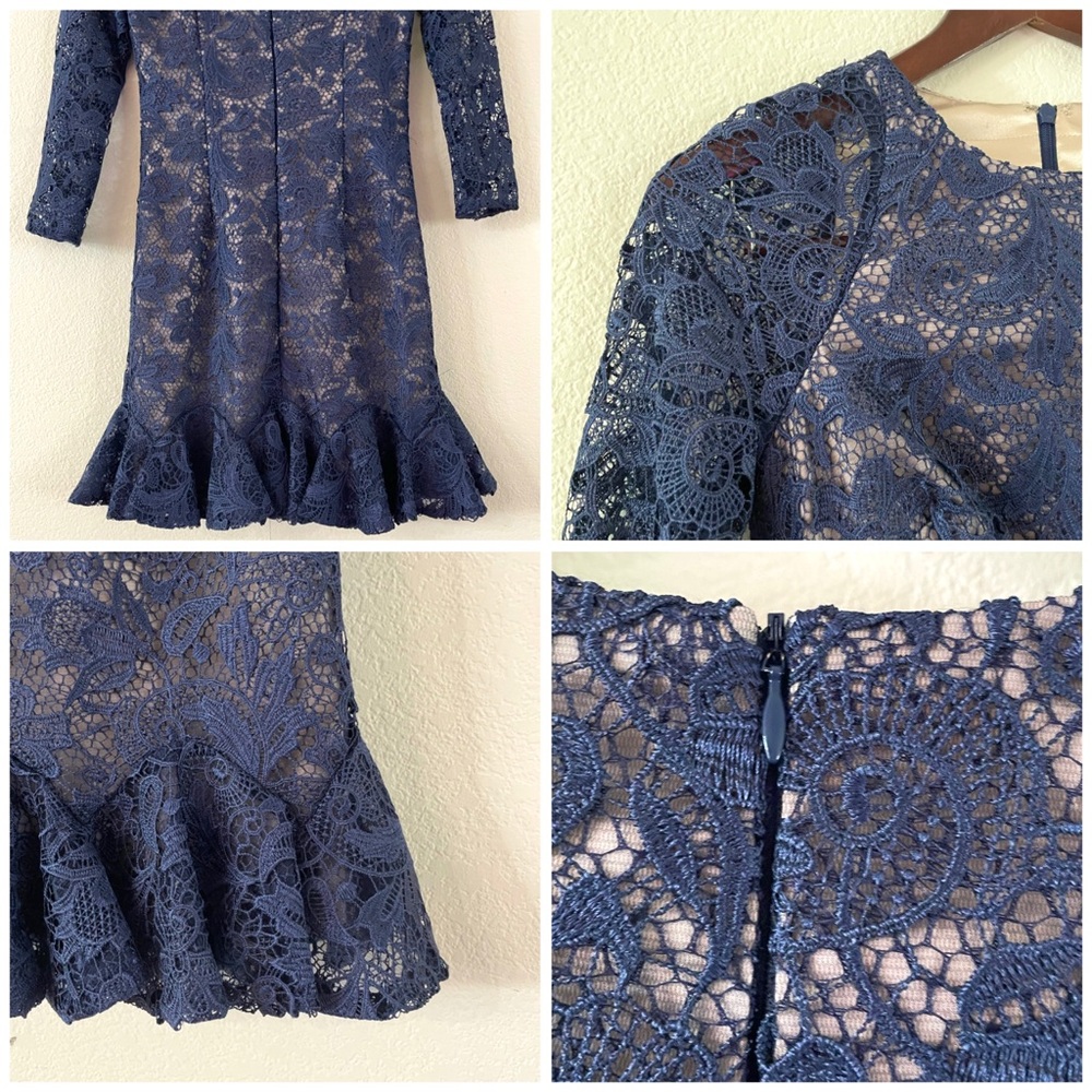 Monique Lhuillier Lace Overlay Peplum Hem Dress - Picture 9 of 10